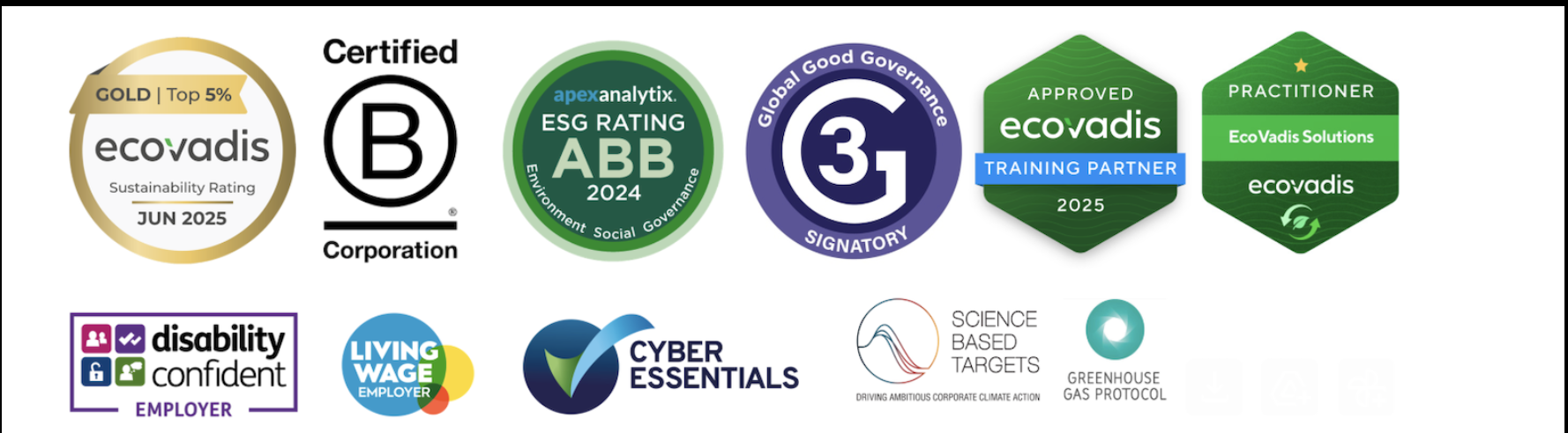 ESG Pro Certifications - EcoVadis Gold, B Corp, Approved Training Partner, and more